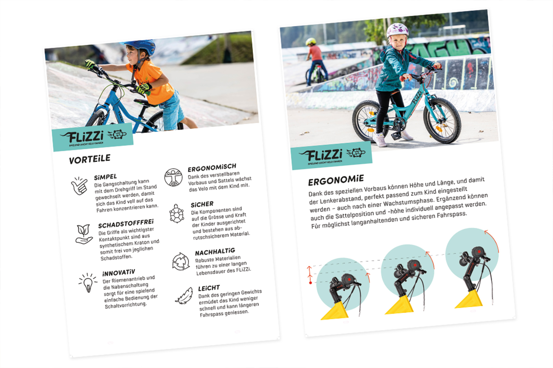 Infotafeln zur Konzept und den Vorteilen von den Flizzi Kinderbikes